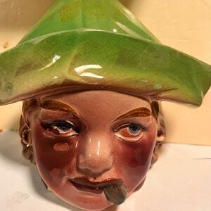 Unusual ceramic Antique Austrian Boy or Girl Tobacco case, trinket jar w/ topper